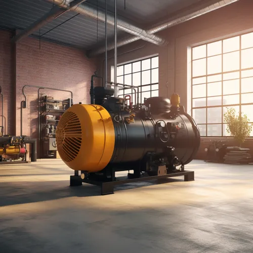 Image of a modern compressor in a bright industrial setting