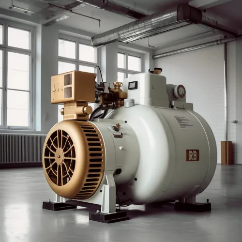 Modern electric generator with golden details in a minimalist setting