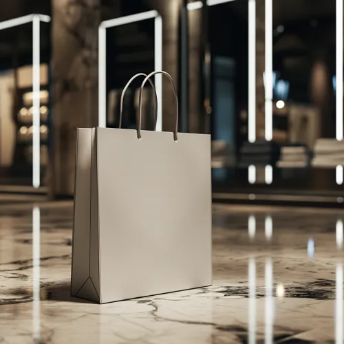 Shopping bag on the shiny marble floor of the store