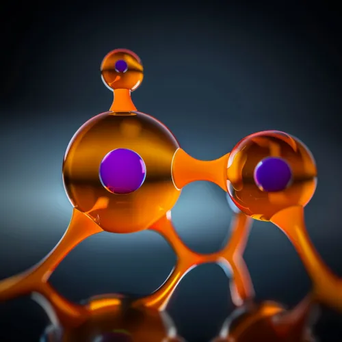 Image of an abstract molecule with orange and purple colors