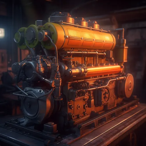 Photo of a powerful engine with vibrant elements and intricate design