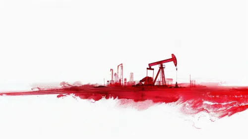 Иллюстрация нефтяной вышки на фоне абстрактного красного фона