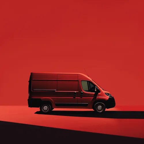 Image of a red van on a bright red background