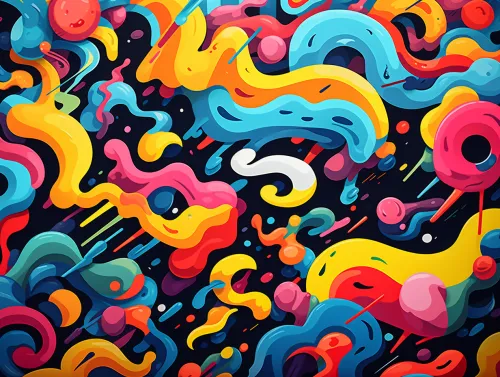 Imagen abstracta con colores brillantes y formas dinámicas sobre un fondo oscuro