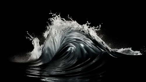 Powerful wave shimmering against a black background