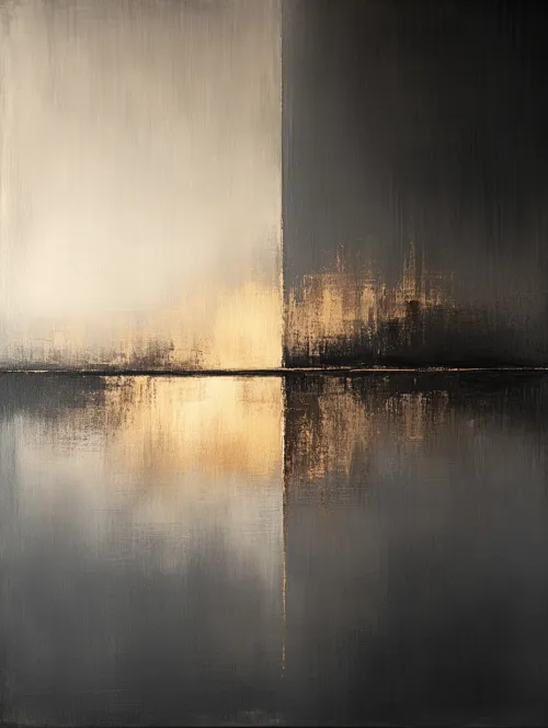 Contemporary abstract canvas with gray and gold accents