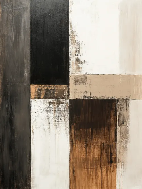 Abstract painting using black, white, and brown colors