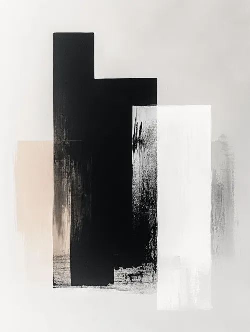 Abstract painting done in black, white, and beige tones