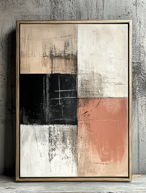 Painting in the style of abstractionism with geometric shapes and neutral colors