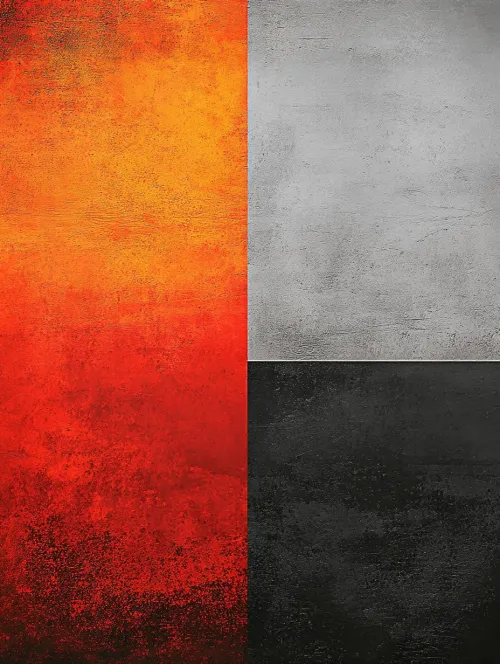 Four sections painted in different colors: orange, gray, red, and black.