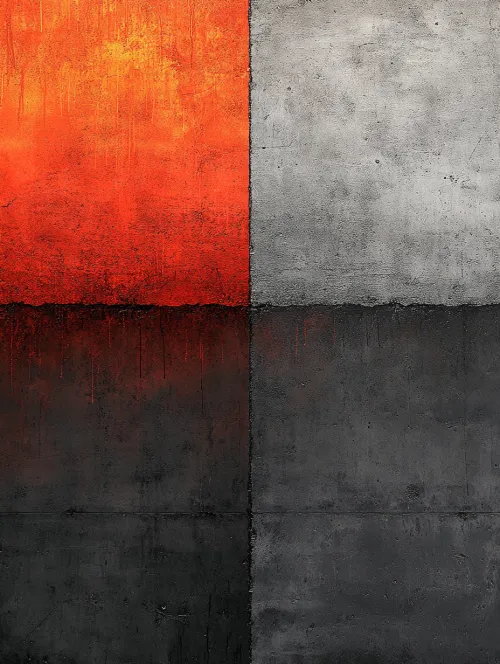 Four sections of walls in red-black and gray shades