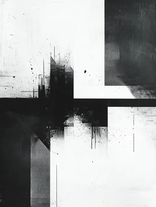 Modern abstraction in black and white tones with textured elements