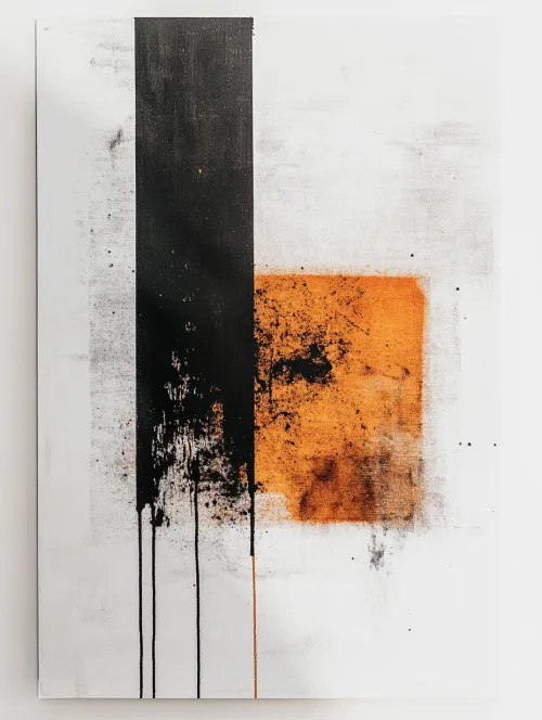 Abstract painting with dominant black and orange shades