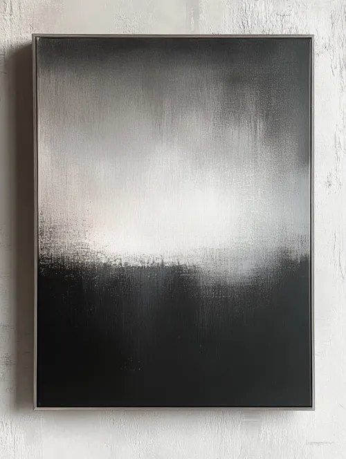 Painting in black and white tones with a textured surface, abstraction