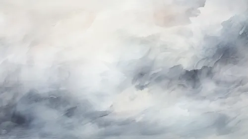 Gentle Abstract Watercolor Painting in Gray and White Shades