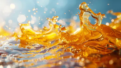 Image of water streams with golden reflections and splashes