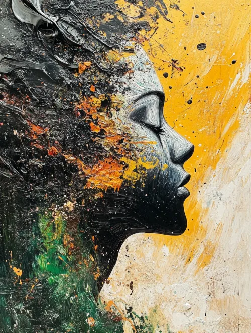 Image of an abstract portrait of a woman with artistic texture and a bright background