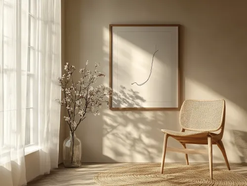 Elegant Room Corner with Armchair and Blooming Branch