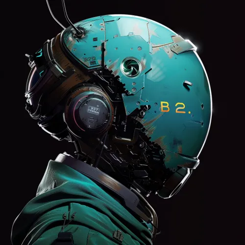 Explorer helmet with technological elements in a robotic style
