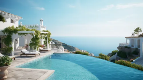 Villa with a smooth transition to the sea and sunny sun loungers