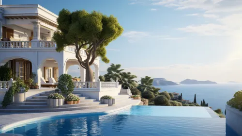 Bright villa with an open terrace and swimming pool by the sea