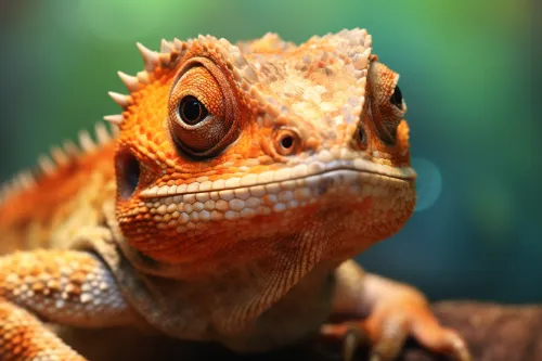 Close-up of a lizard with expressive eyes and textured skin