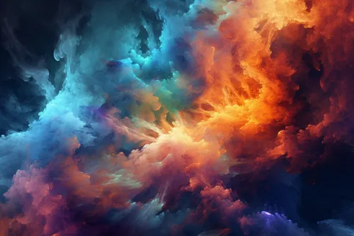 Nubes brillantes en el espacio con transiciones de color de azul a naranja