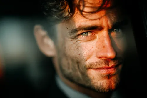 Close-up portrait of a man highlighting his eyes and skin texture