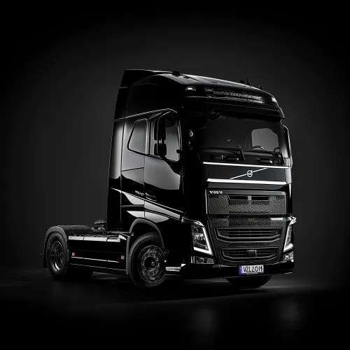 Volvo FH truck in black color on a dark background