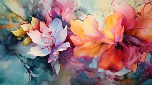 Illustration of flowers in bright and gentle tones on an abstract background