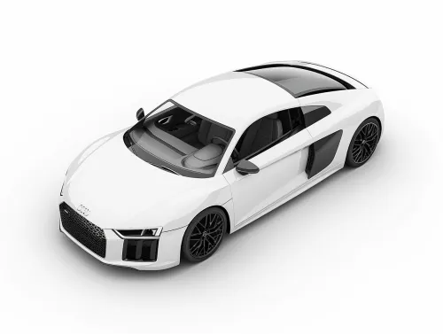 White Audi R8 sports car with black details and convertible roof