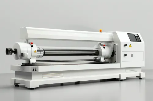 Industrial machine with a black spindle and white frame for processing