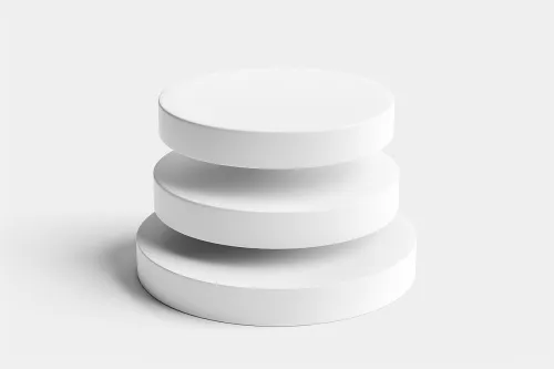 Three white cylinders of different sizes on a neutral background