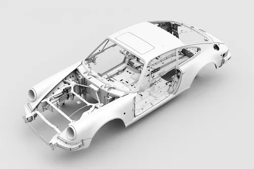 Трехмерная модель каркасной структуры автомобиля без корпуса и деталей