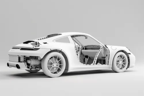 Image of a piston Porsche car with exposed body parts