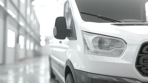 White van with a detailed background of the manufacturing environment