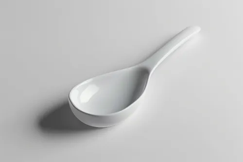 Modern White Spoon with Shiny Surface on Neutral Background