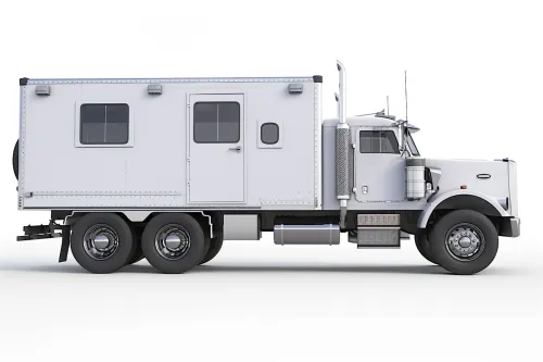 Truck with a White Van and Living Space for Transporting People and Goods