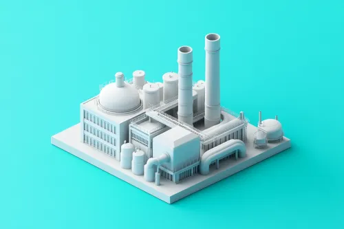 Cute 3D model of an industrial complex with pipes and tanks
