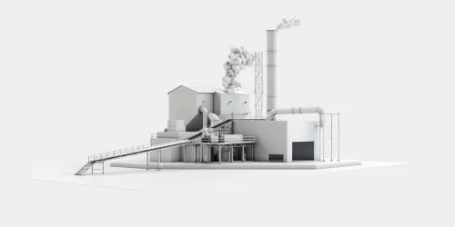 3D Model of a Factory with Smoke and Conveyor System