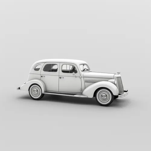 Сторонний вид на классический белый автомобиль из 1930-х годов