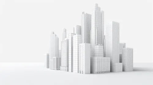 Model of a modern city with high white buildings on a neutral background