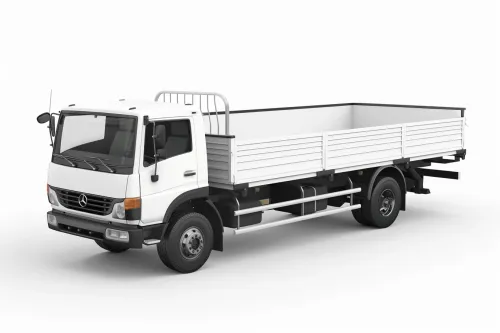 Изображение грузовика Mercedes-Benz с открытым кузовом на белом фоне