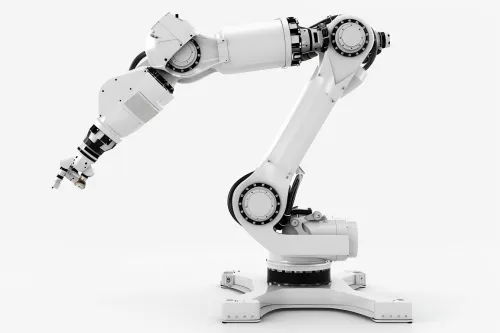 Imagen de un robot manipulador industrial con múltiples articulaciones y mecanismos