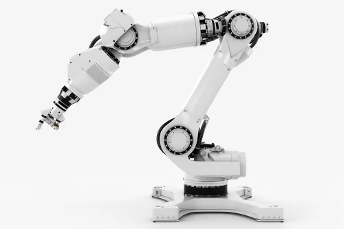 Robot industrial con carcasa blanca utilizado para automatizar procesos