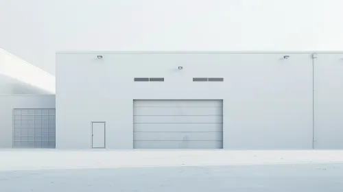 Warehouse with White Facades and Large Doors