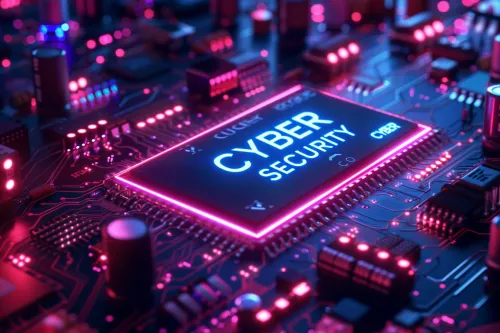 Image of a microchip focusing on cybersecurity