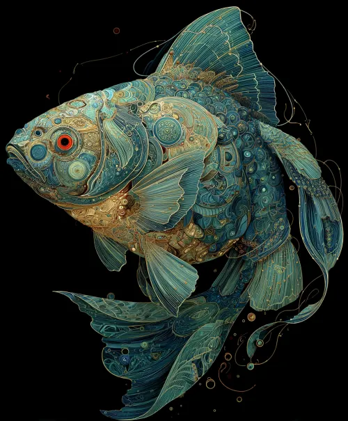 Bright and Detailed Stylized Fish on a Black Background