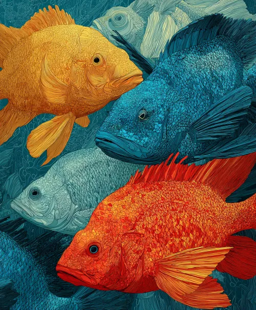 Image of bright fish in a detailed underwater environment