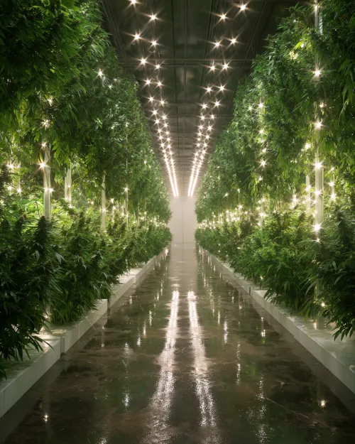 Aesthetic of a greenhouse with green plants and bright lighting